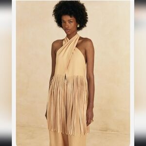 FARM Rio, Sand Cross Front Halter FringeTop. Size-M.